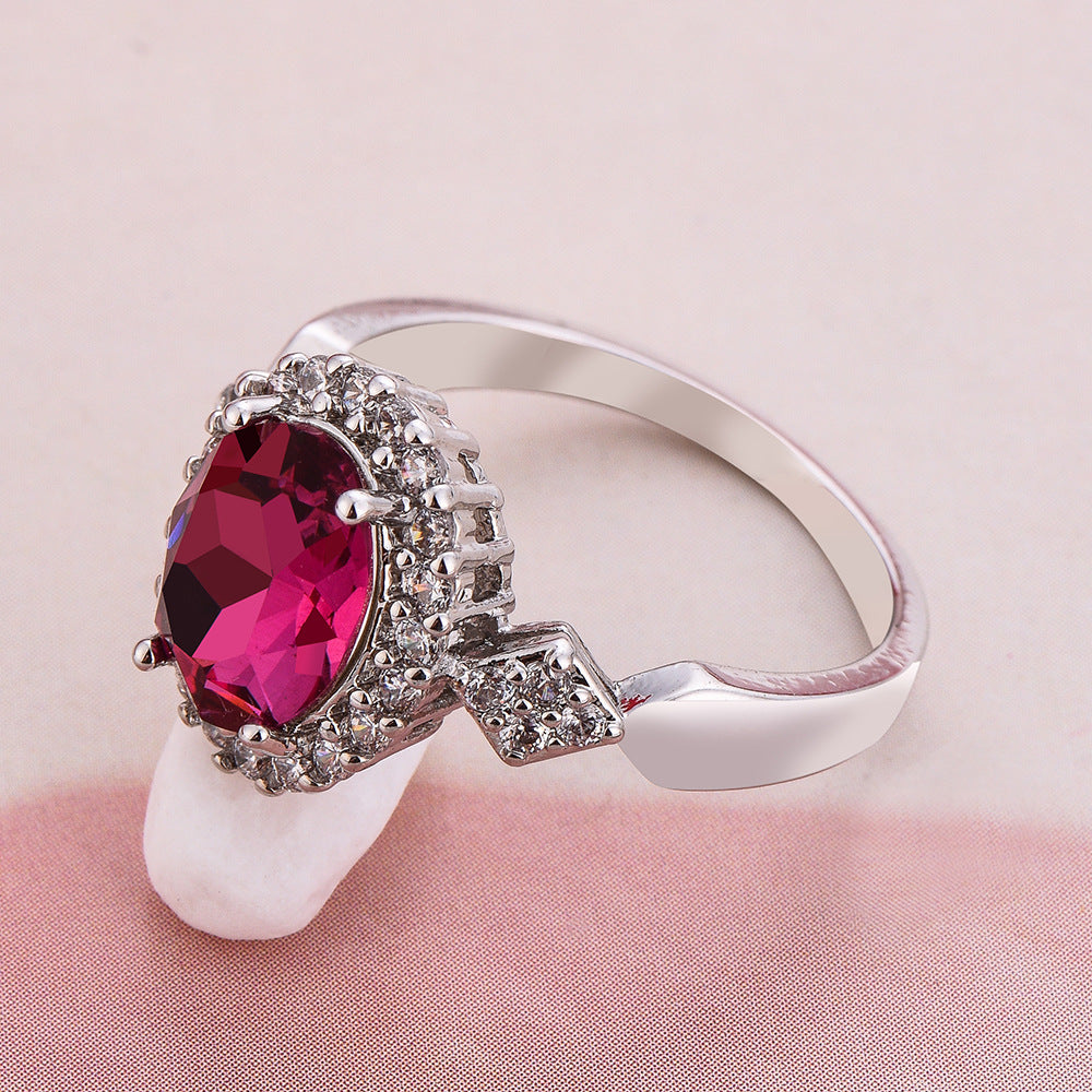 Anillo de joyería de cristal rojo con temperamento a la moda