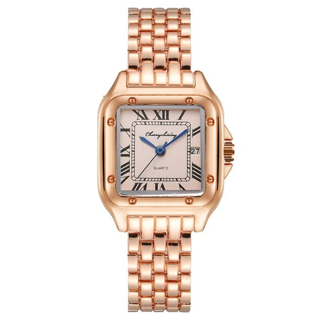 Reloj de cuarzo para pareja con diseño simple cuadrado de acero inoxidable a la moda