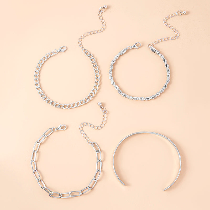 Kubanisches Armband-Set aus Sterlingsilber mit gedrehter Kette für Frauen