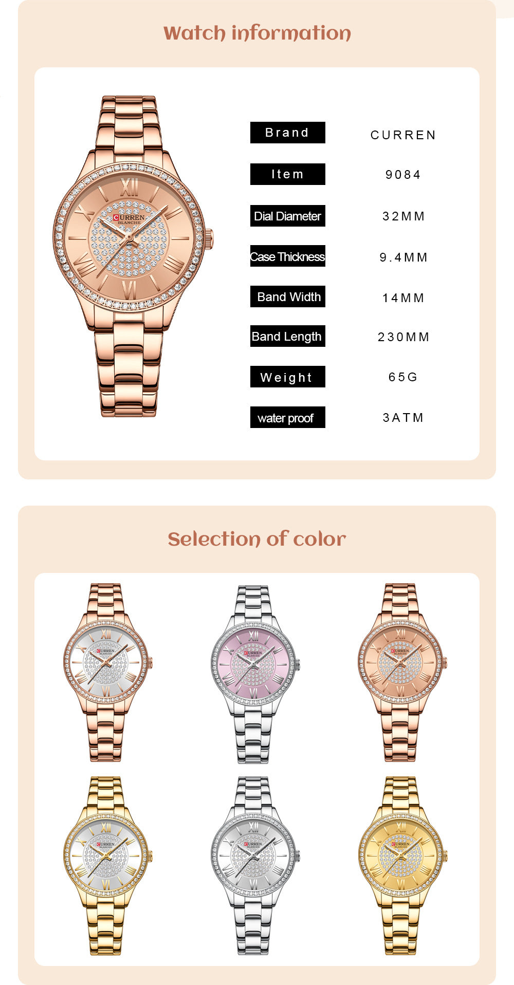 Reloj informal de cuarzo para mujer