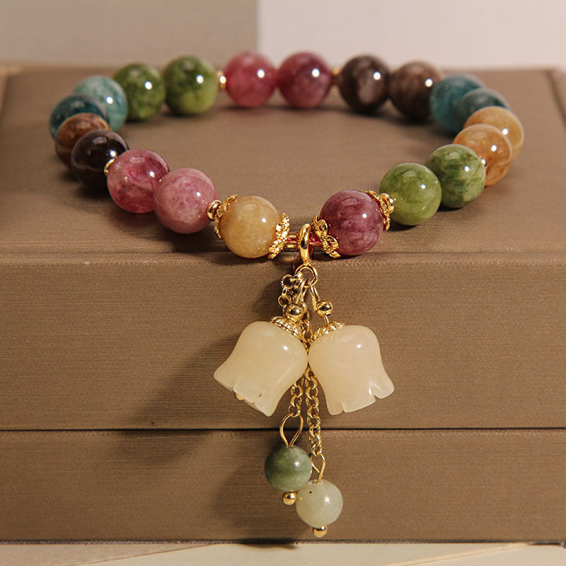 Pulsera de mujer con colgante de lirio, con turmalina de color natural, estilo veraniego Ins