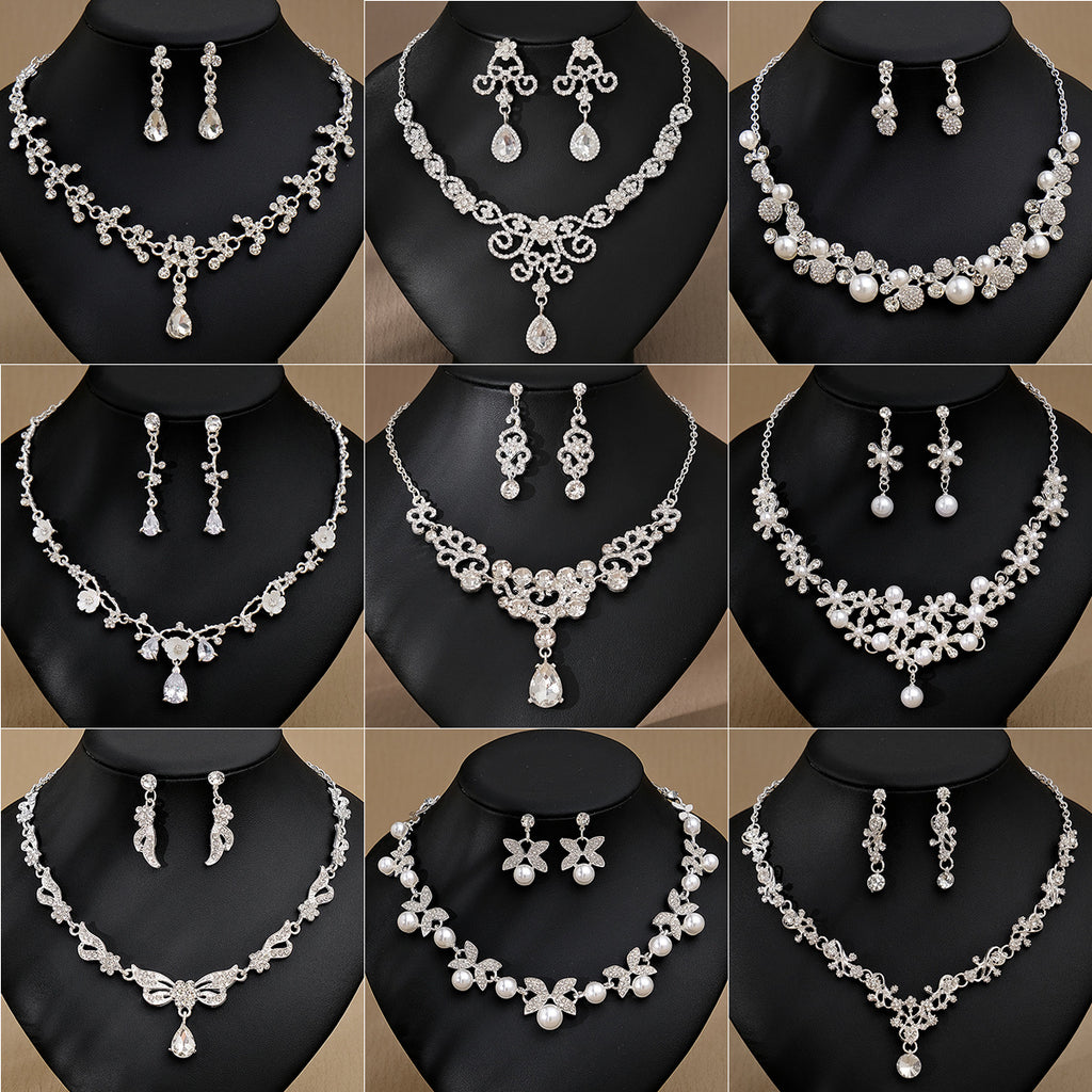 Pendientes Y Collar De Perlas Y Diamantes De Imitación Para Mujer