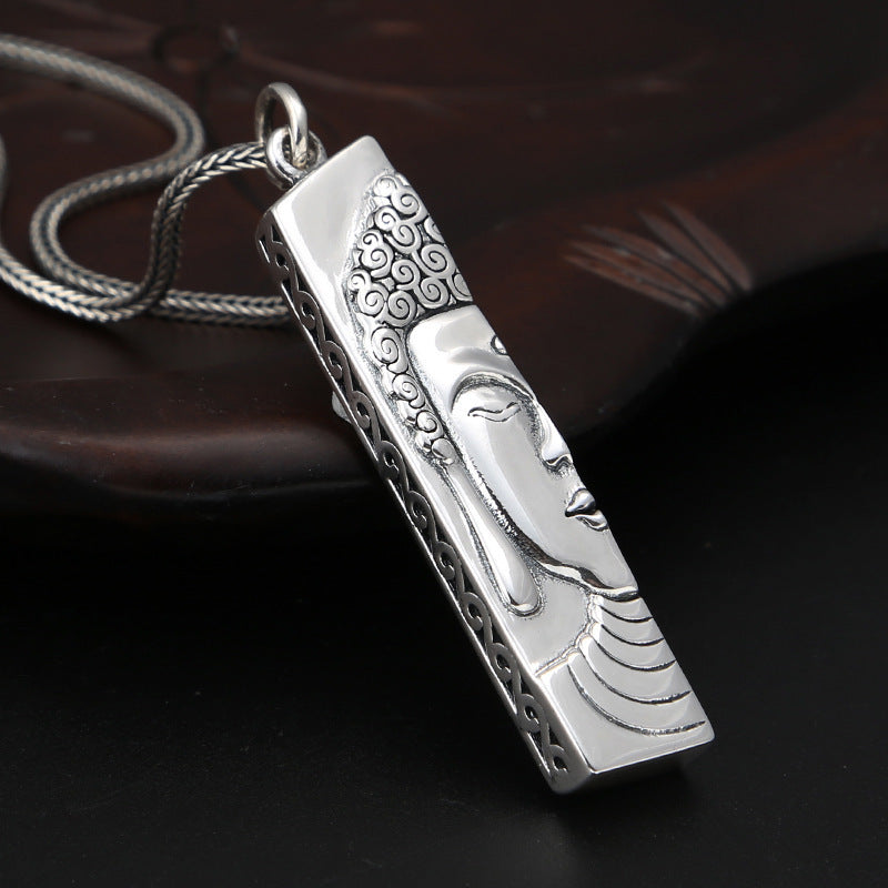 Thai-Silber Hoh Halbe Anita Buddha Gesichtsanhänger Lange Silbermedaille