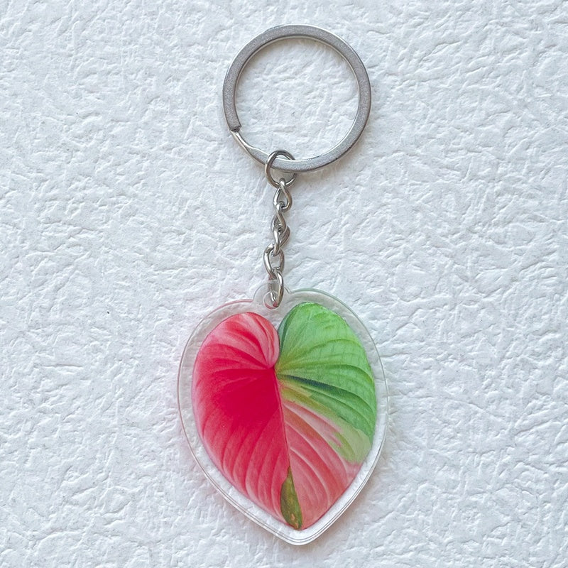 Llavero plano acrílico creativo con diseño de hoja de simulación