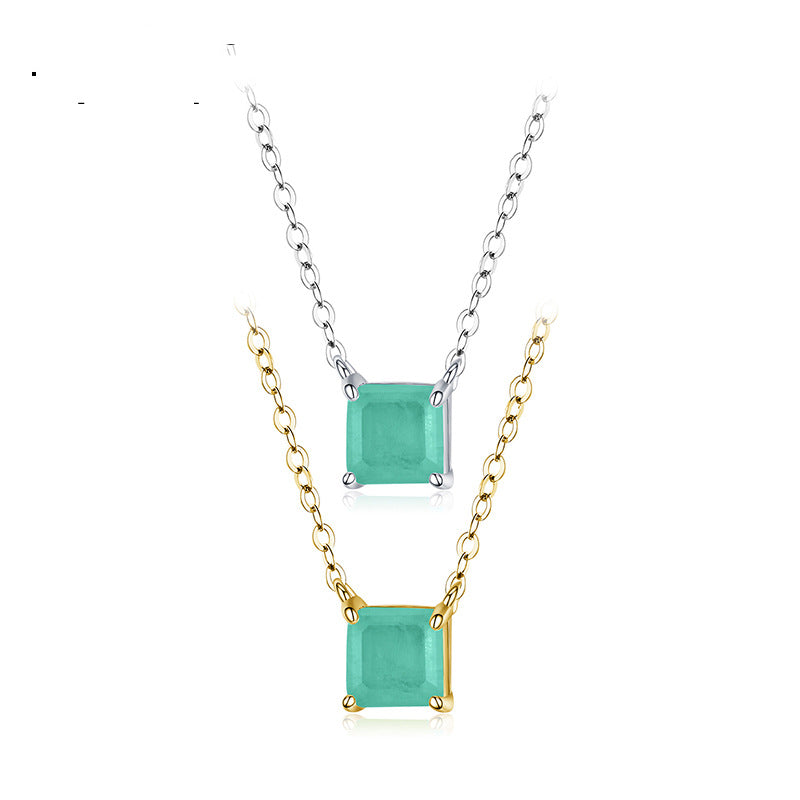 Temperament S925 Sterling Silber Imitation Paraiba Turmalin Halskette