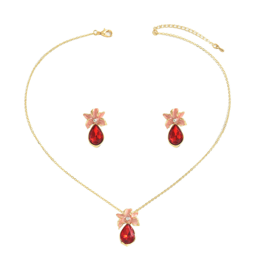 Schmuck-Set mit Blumenkette und Ohrringen, eingelegt mit Zirkon