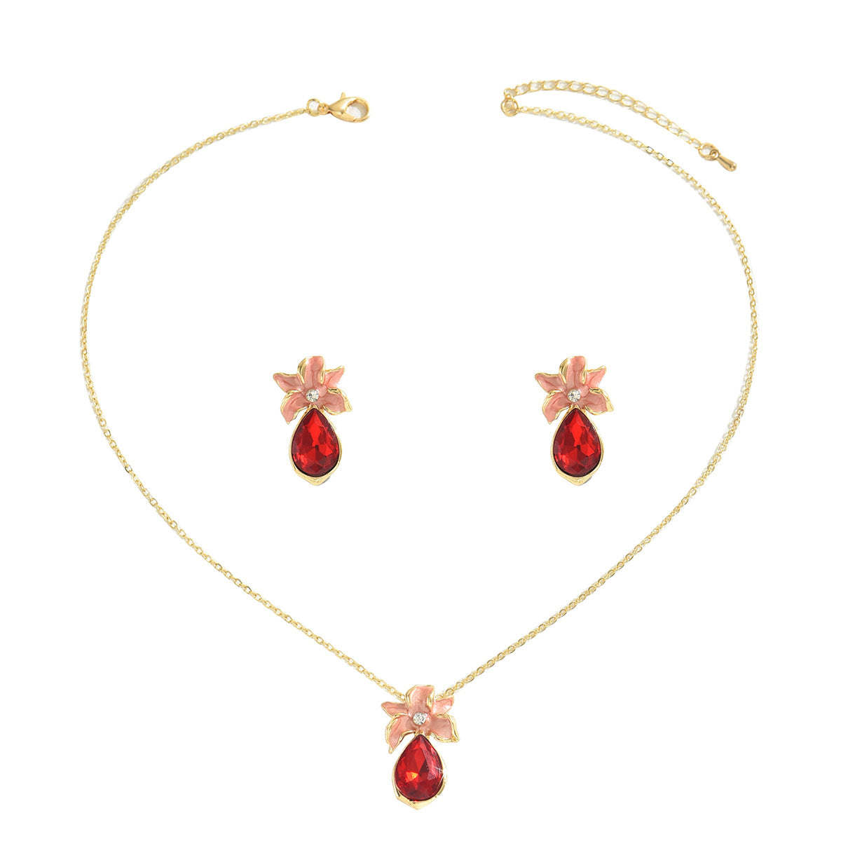 Schmuck-Set mit Blumenkette und Ohrringen, eingelegt mit Zirkon