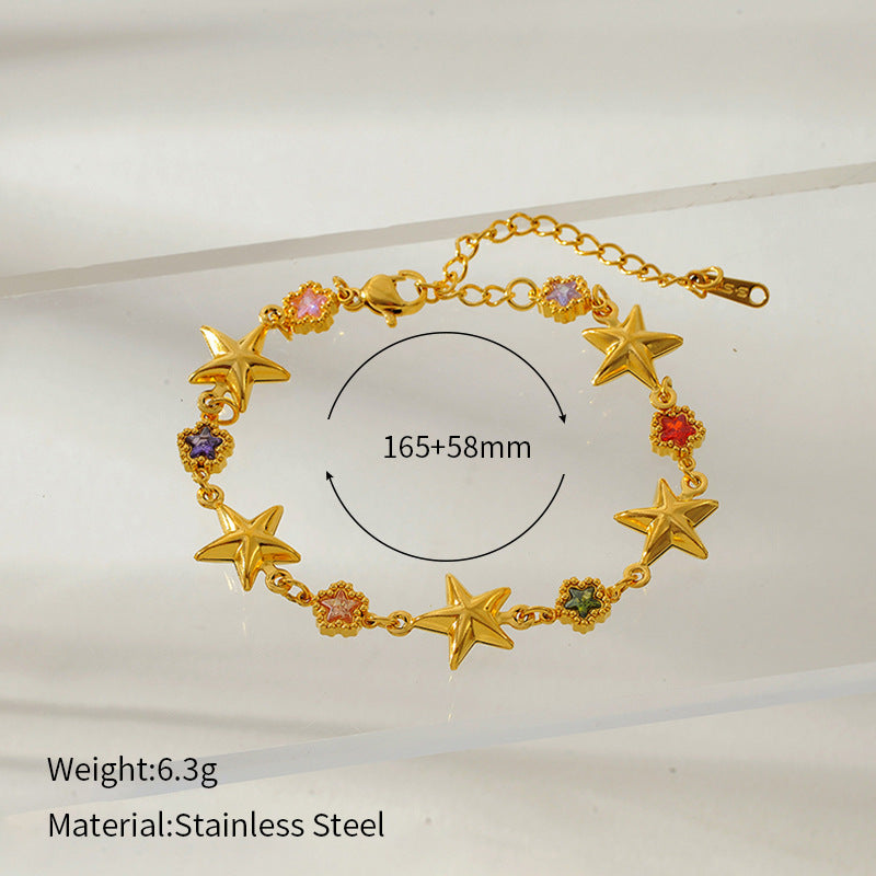 Flower Love Heart Multi-pendant Necklace Stainless Steel Bracelet