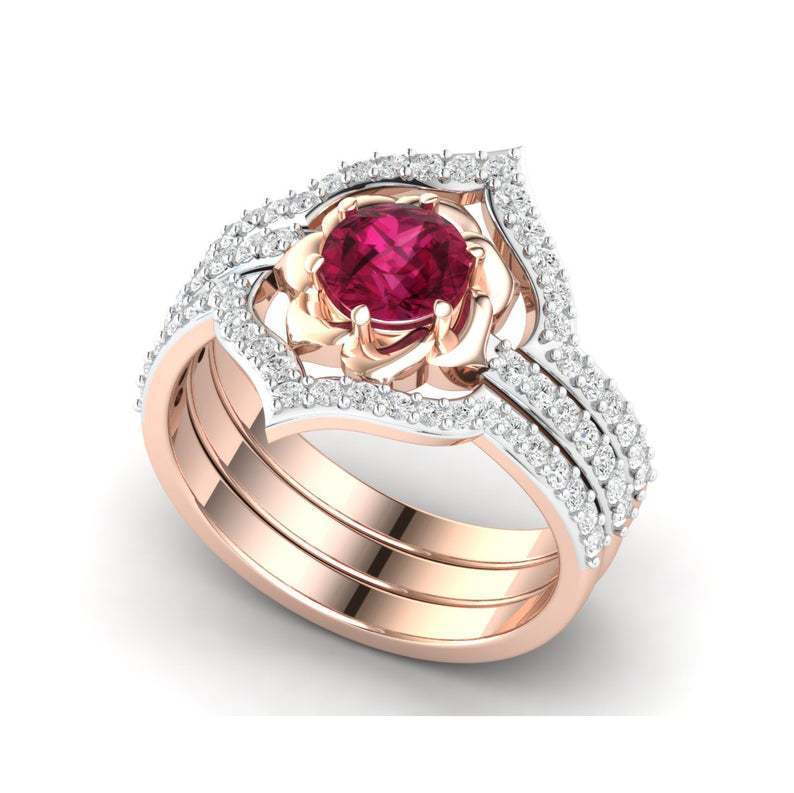 Exquisiter Roségold Blumen Ring Jahrestagsantrag Schmuck Damen Verlobungs-Hochzeitsring Set
