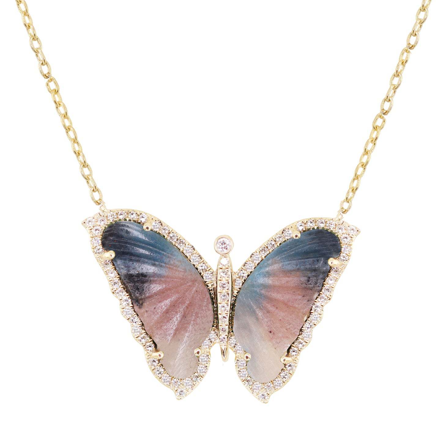Collar de acrílico con diseño de mariposa pequeña, goteo de aceite y circonio completo