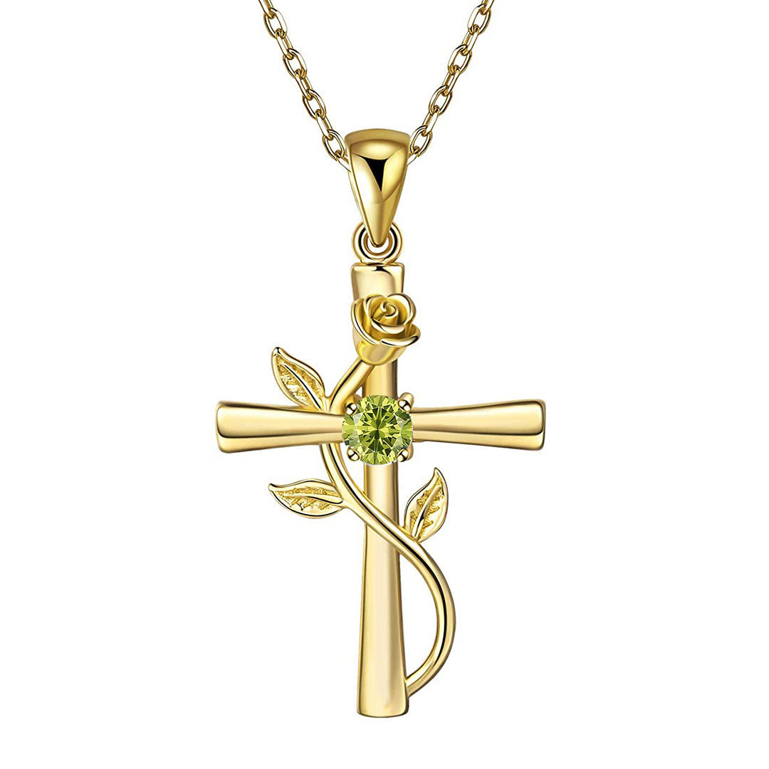 Rosenkreuz-Halskette mit Strass, modische Persönlichkeit, 12 Monats-Geburtsstein-Anhänger-Halskette für Valentinstag, Geburtstagsgeschenk