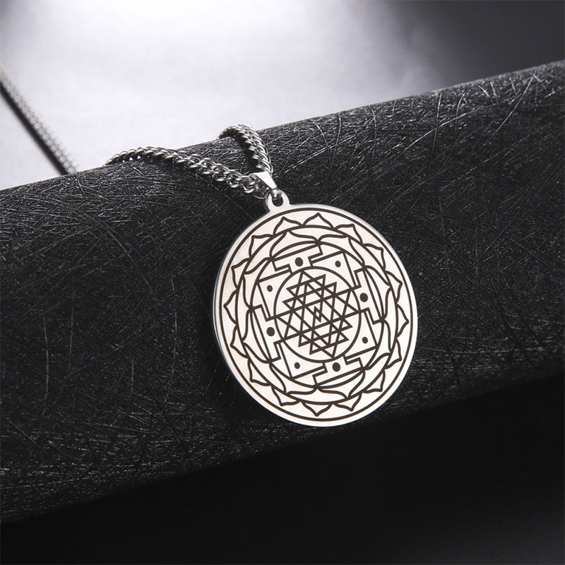 Mandala Blume Anhänger Halskette Edelstahl Heilige Geometrie Halsketten