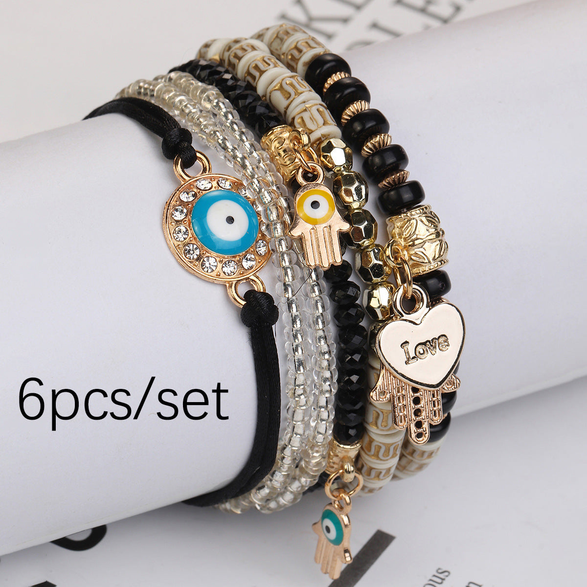 Pulsera de cuerda trenzada ajustable de varias capas y elementos múltiples