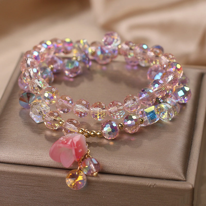 Exquisites Doppelkreis-Lilien-Kristallarmband