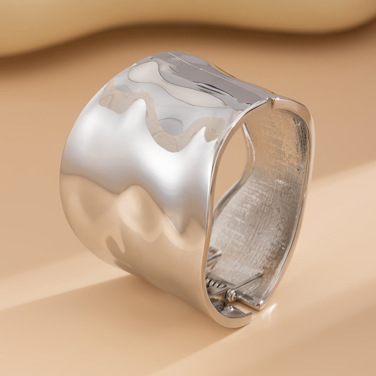 Irregular Metal Wide Curved Glossy Spring Bracelet