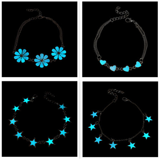Pulseras luminosas con estrellas y flores de durazno que brillan en la oscuridad