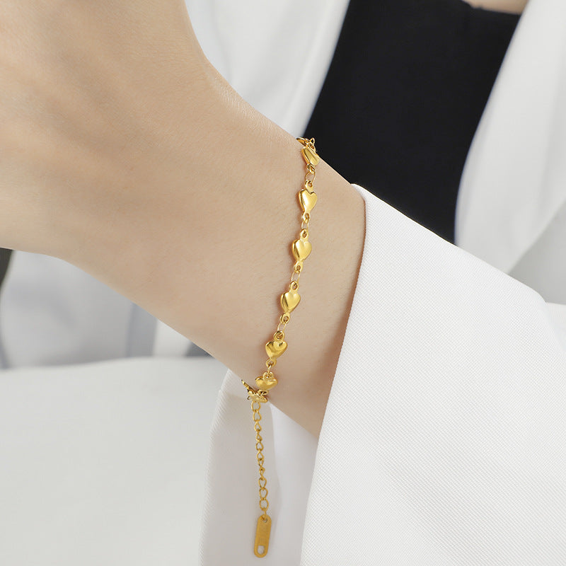 Pulsera de Acero Inoxidable Corazón Cadena Dorada