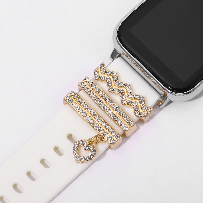 Kreatives Wasserwellen-Muster Klassisches Diamant Uhrenarmband Dreiteiliges Set