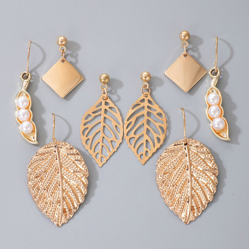 Texturierte Vintage-Blatt-Ohrringe im Set