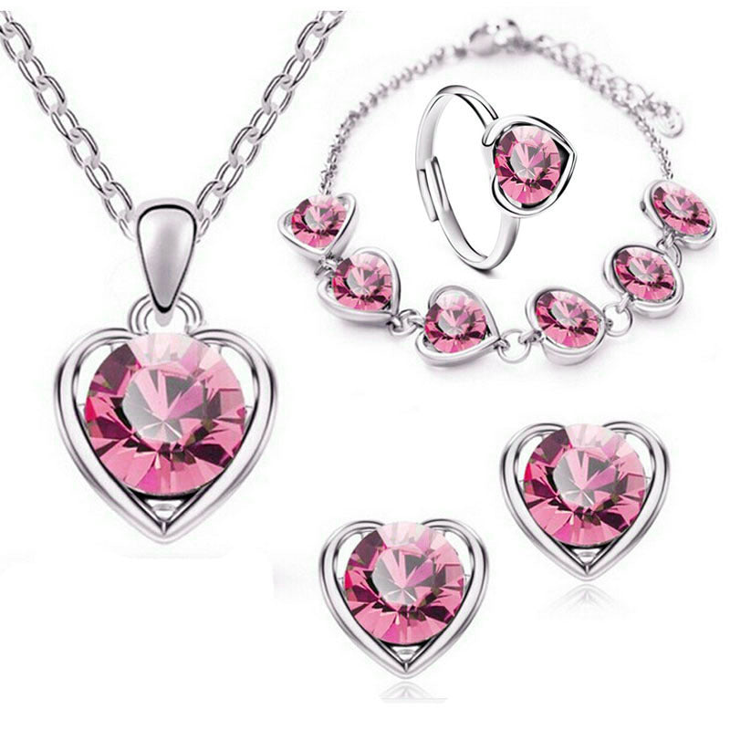 Mode Kristall Herz Herz Halskette Ohrringe Ring Armband Vierteiliges Set