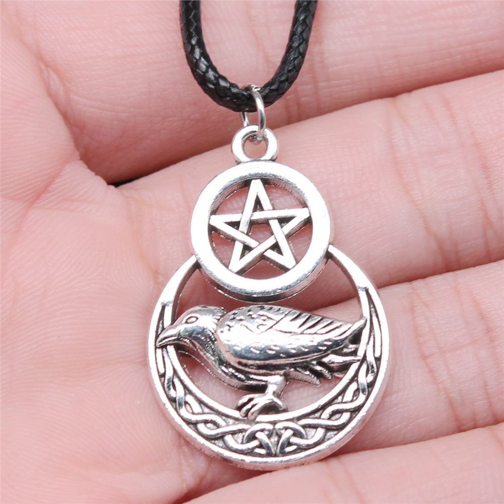 Herren Vintage Pentagramm Krähe Anhänger Halskette