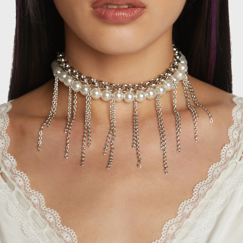Perlenquaste Lustiges Design Doppellagige Retro-Halskette Damen Accessoires