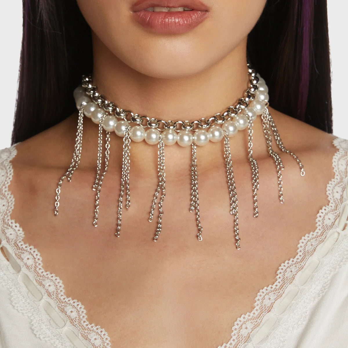 Perlenquaste Lustiges Design Doppellagige Retro-Halskette Damen Accessoires