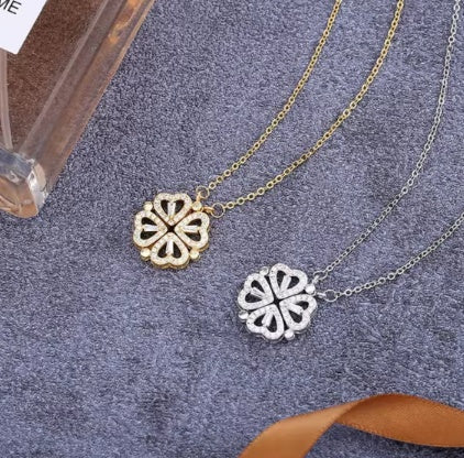 Blumen-Glücksklee-Herz-Halskette