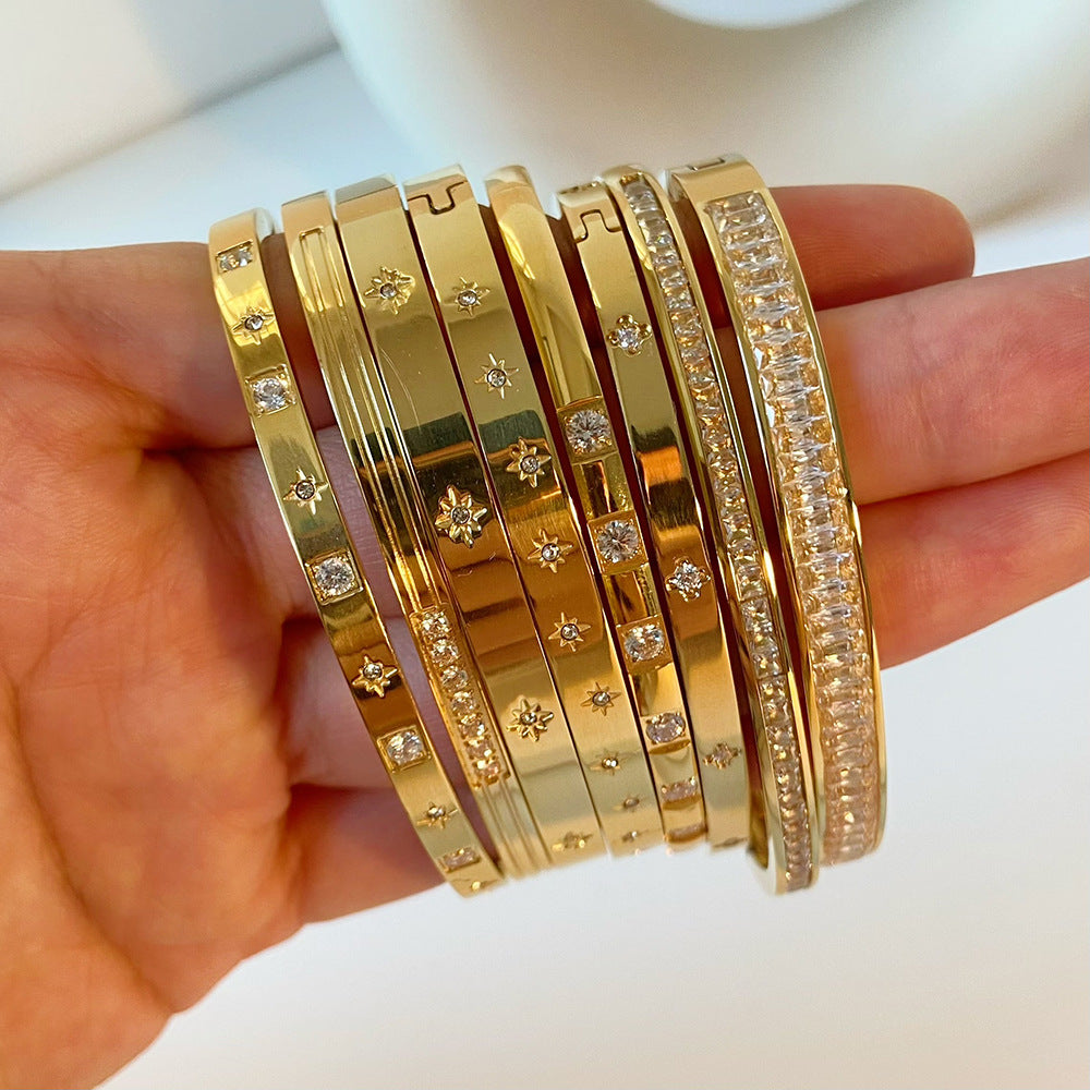 Pulsera de Acero Titanio Estilo Ins con Hebilla de Estrella de Seis Puntas
