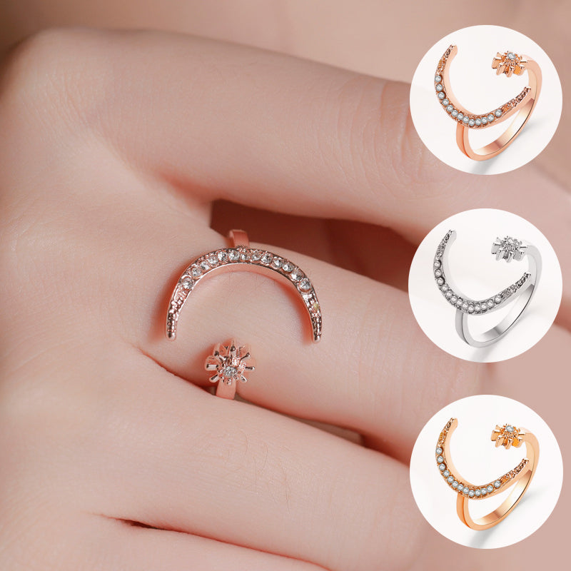 Anillos Abiertos de Luna y Estrella con Diamantes de Imitación, Joyería Personalizada de Moda para Mujer