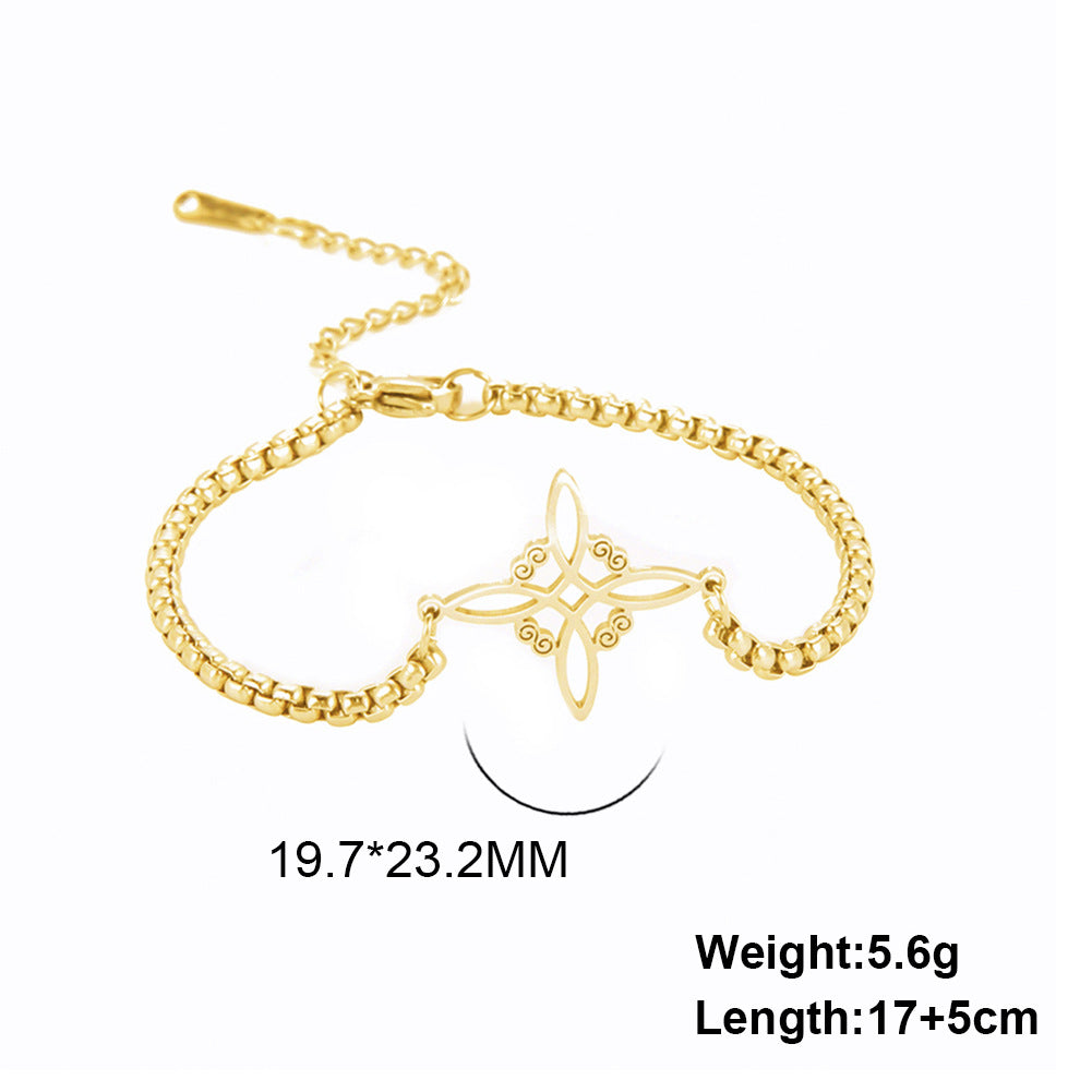 Pulsera de Acero Inoxidable con Cadena de Caja de Doble Agujero en Forma de S con Nudo de Bruja de Diseño Versátil