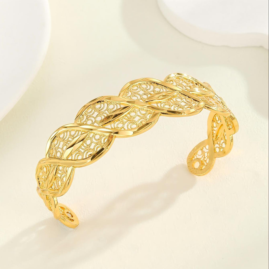 1pcs Fashion Copper Plated 18K Gold Diamond Pattern Bracelet, Fried Dough Twists Rope Open Bracelet