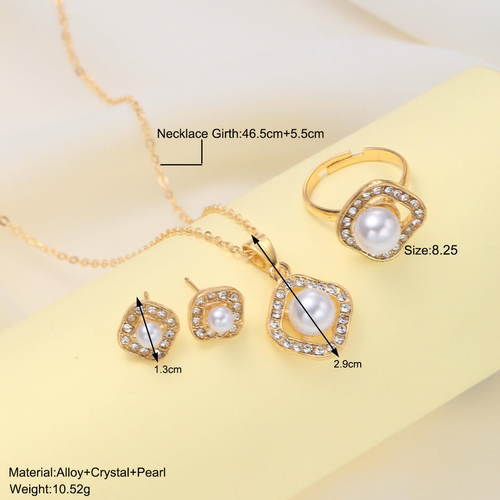 Mode Strass Perle Quadratische Halskette Anzug