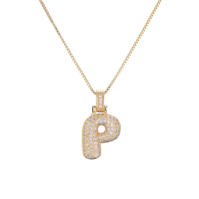 Schlüsselbeinkette Kupfer Mikro-intarsierte Zirkon 26 Buchstaben-Anhänger-Halskette für Frauen Geburtstag Schmuck Geschenke