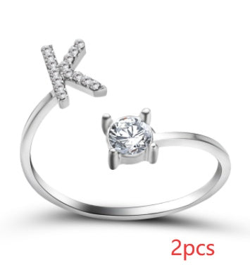 Nuevo Diseño Anillo Ajustable con Letra Inicial 26 Joyería de Moda para Mujeres Joyería Simple y Elegante