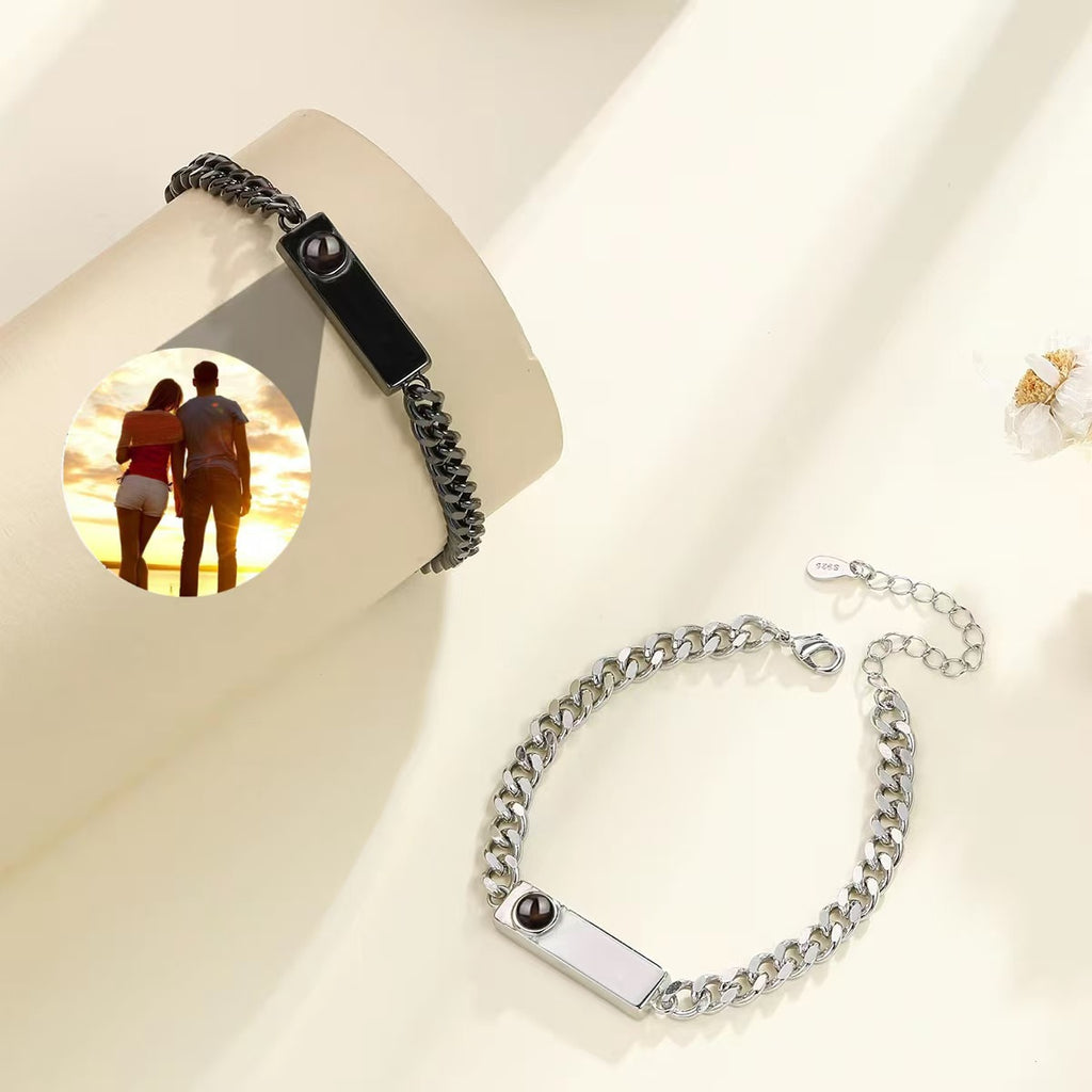 Pulsera de proyección de foto a color para parejas de acero de titanio