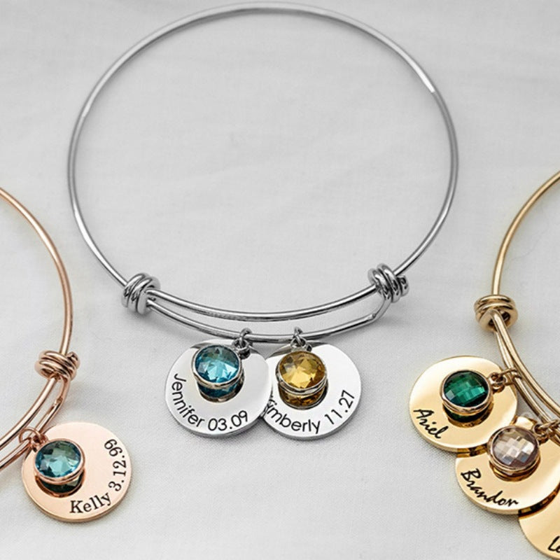 Twelfth Birthday Stone Round Piece Retractable Bracelet