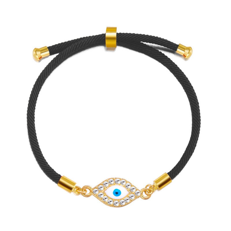 Evil Blue Eyes Alloy Oil Dripping Devil's Eye Diamond-embedded Pull Bracelet