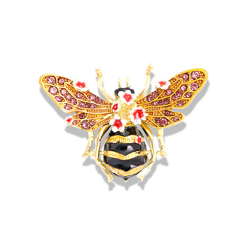 Broche de abeja vintage de diamantes con esmalte pintado a mano y purpurina