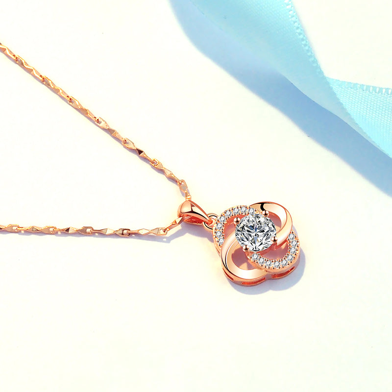 Halskette 925 Sterling Silber Plattiert 18k Roségold Halskette Damen Kleeblatt Schlüsselbeinkette Für Freundin Geburtstag Valentinstagsgeschenk