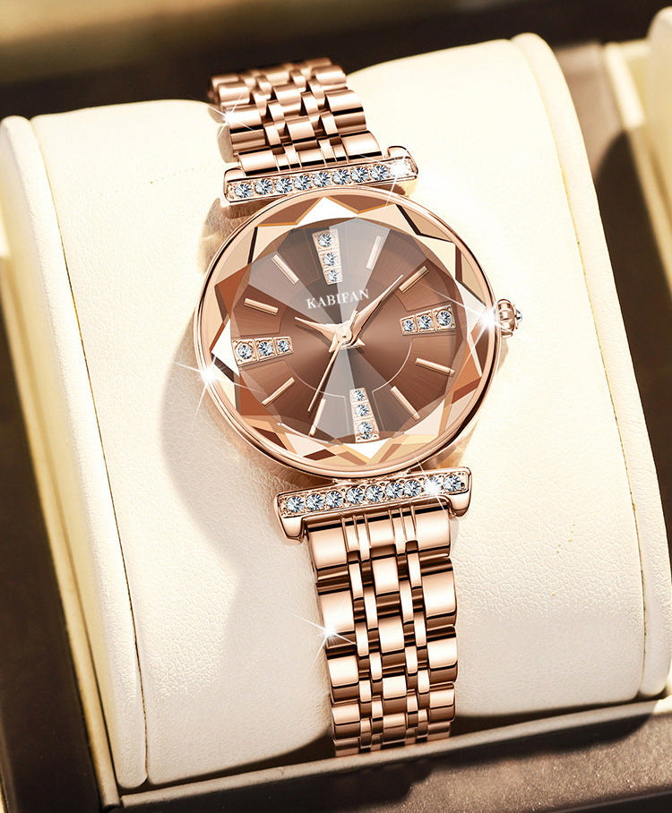 Reloj de acero para mujer impermeable con espejo y diamantes de moda