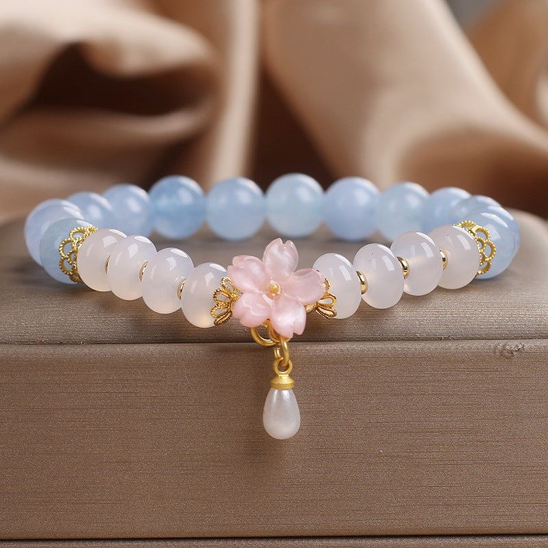 Pulsera de cristal de aguamarina para mujer, fresca y dulce