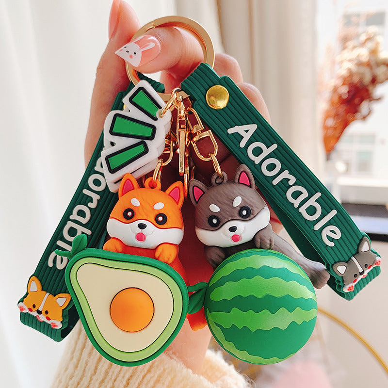 Llavero de dibujos animados de Shiba Inu con fruta linda