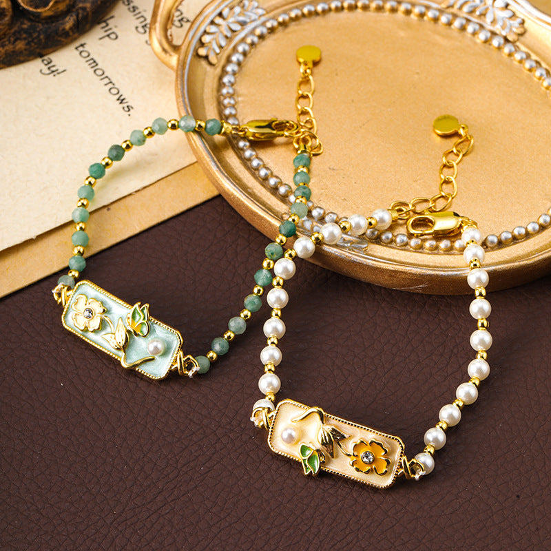 Schlichtes Temperament Öltröpfchenglasur Blumen Schmetterling Perlenarmband