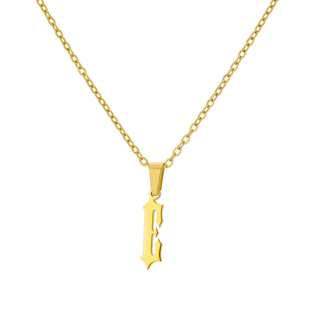18K Gold Plating Stainless Steel Ancient English Letter Pendant Necklace