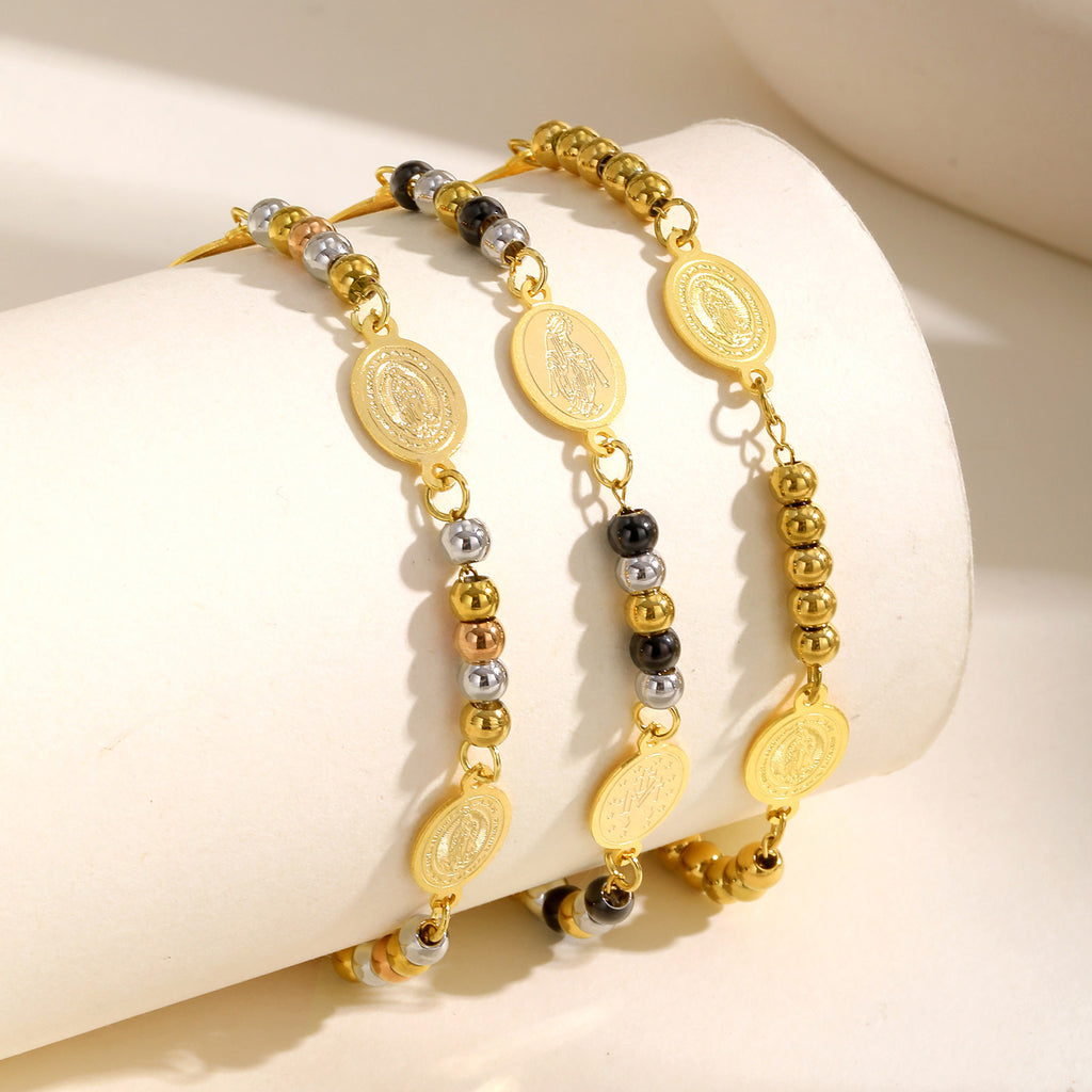 Stainless Steel Round Beads Virgin Gold Bracelet