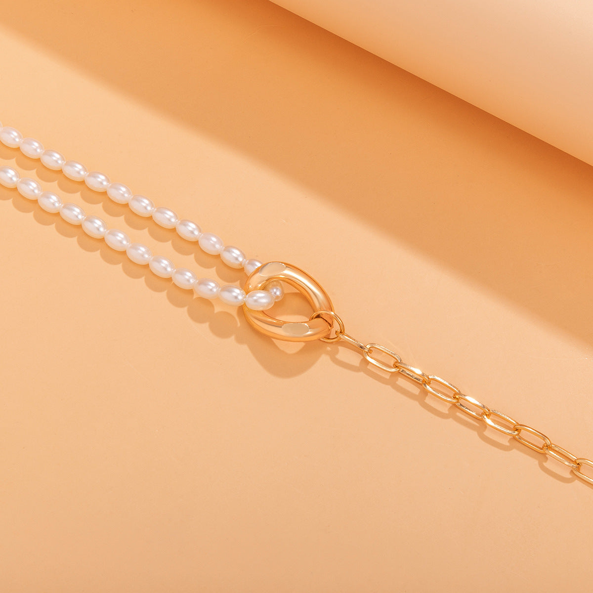 Women's Cross Chain Button Pearl Woven Necklace