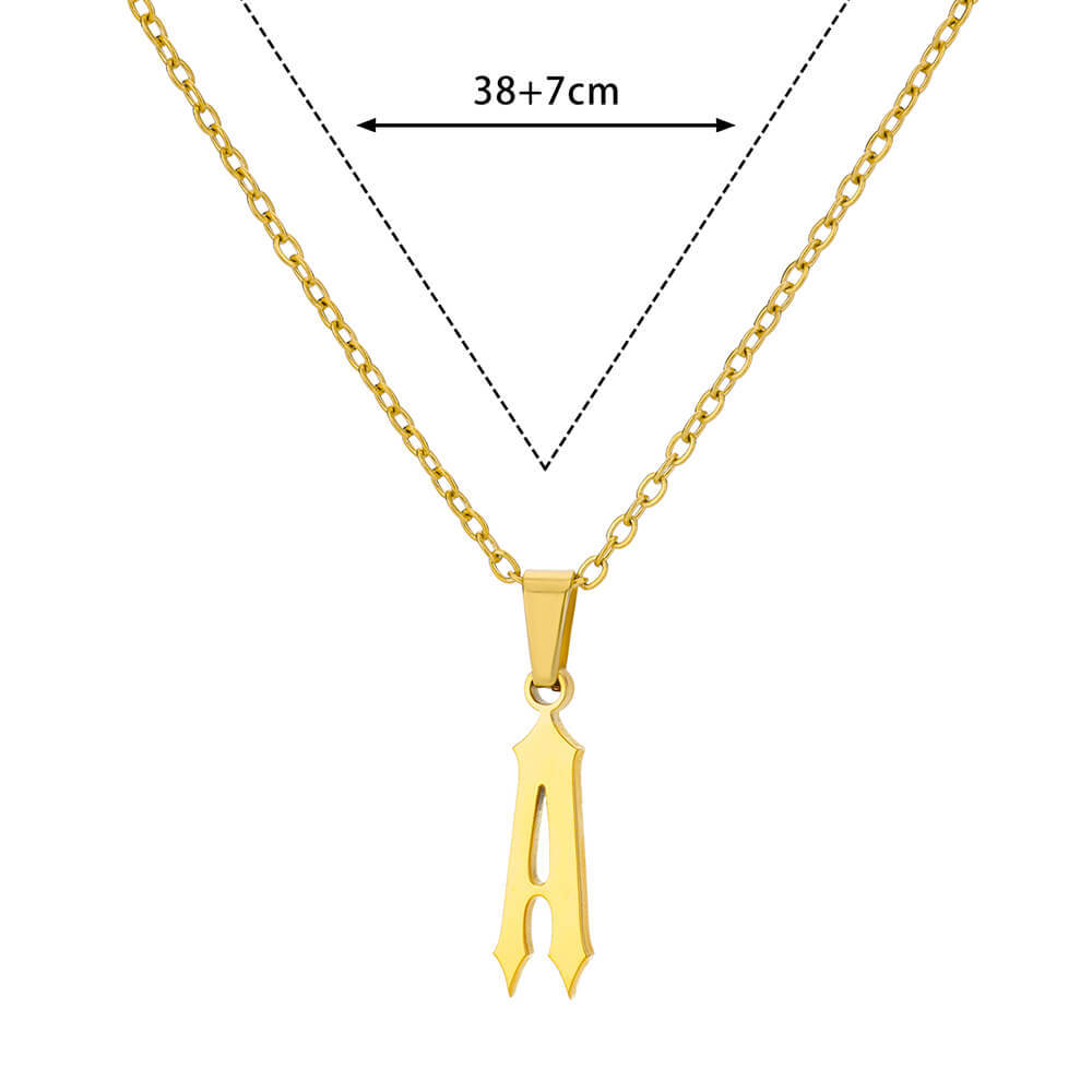 18K Gold Plating Stainless Steel Ancient English Letter Pendant Necklace