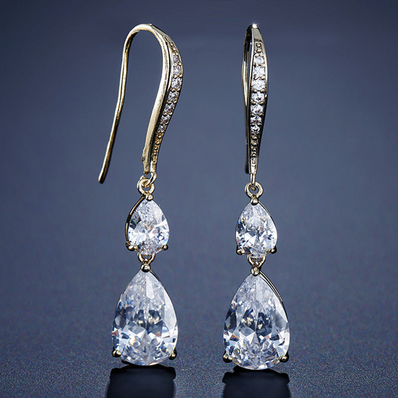 RAKOL Pendientes de Mujer Simples Largos Exquisitos de Circonia en Forma de Gota de Agua para Banquete, que Combinan con Todo