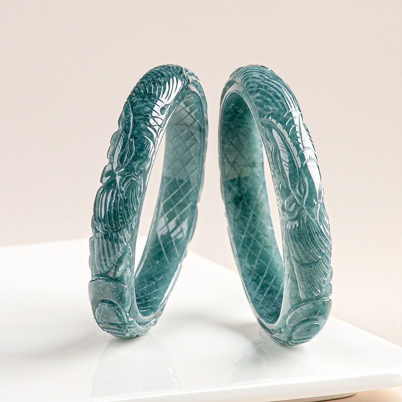 Natural Emerald Blue Water Positive Circle Three-dimensional Carved Bracelet